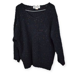 Worthington Sweater 18W Womens Black Scoop Neck Specked Long Sleeve Vintage